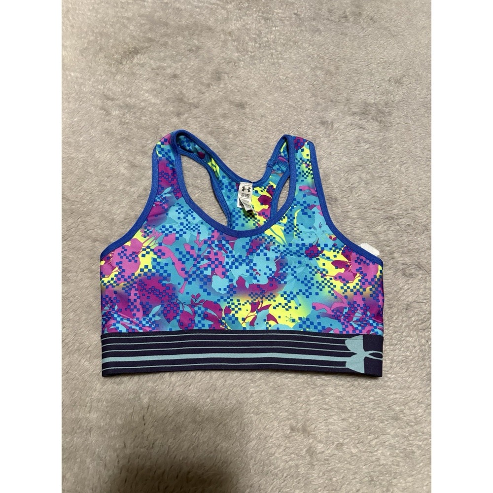New Under Armour Women's XS Compression Sports Bra Multi Color Floral Gym B